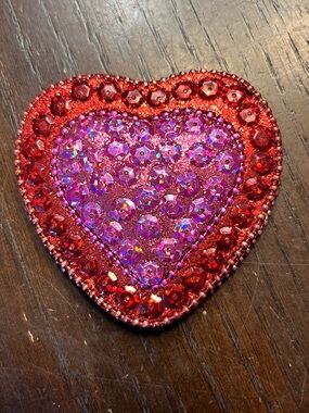 Red Rhinestone Heart Compact Mirror Pocket Makeup Mirror Valentine Bling Gift